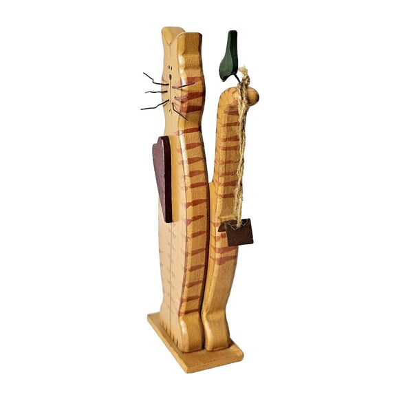 Cat Folk Art Wooden Figure with Bird Wire Whiskers 8" Primitive Tabby - Picture 7 of 8